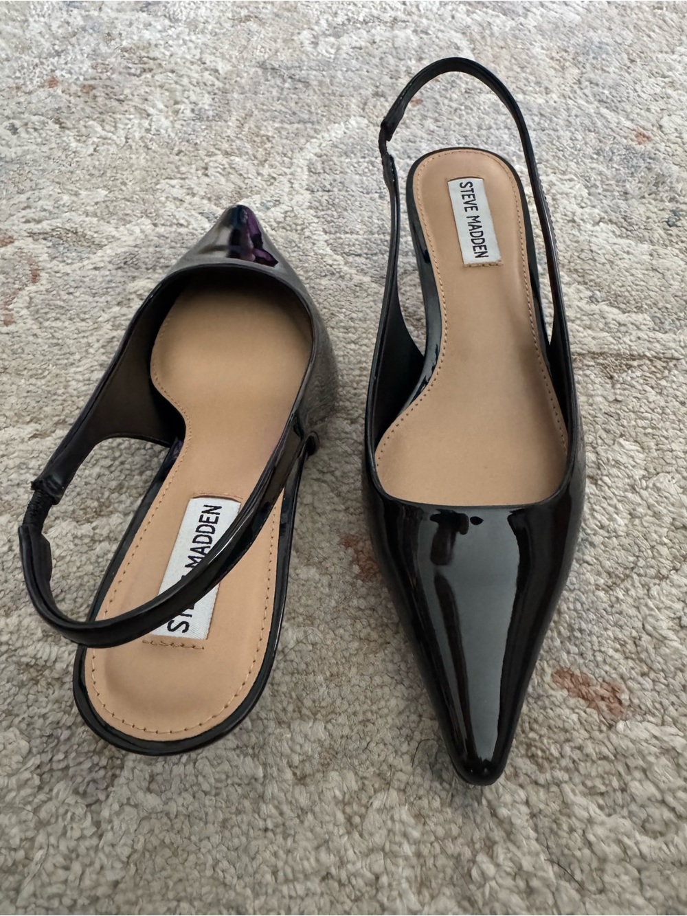 Steve Madden Kari Black Patent Pointed Toe Slingback Kitten Heel - Picture 2 of 5
